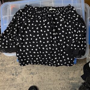 Abercrombie Kids Black Top with White Floral Design